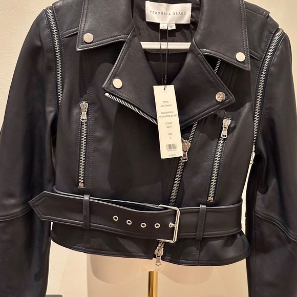 Veronica Beard Jylan Leather Moto Jacket & Vest combo/ Navy w/silver zipp size 4 - Picture 8 of 11